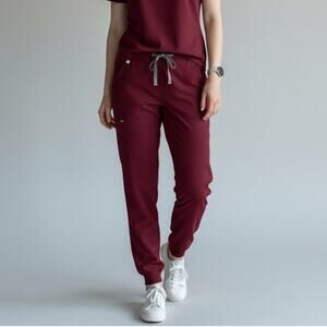 FIGS Zamora Jogger Scrub Pants Women's Sz SP Burgundy Comfort Hospital Stretch